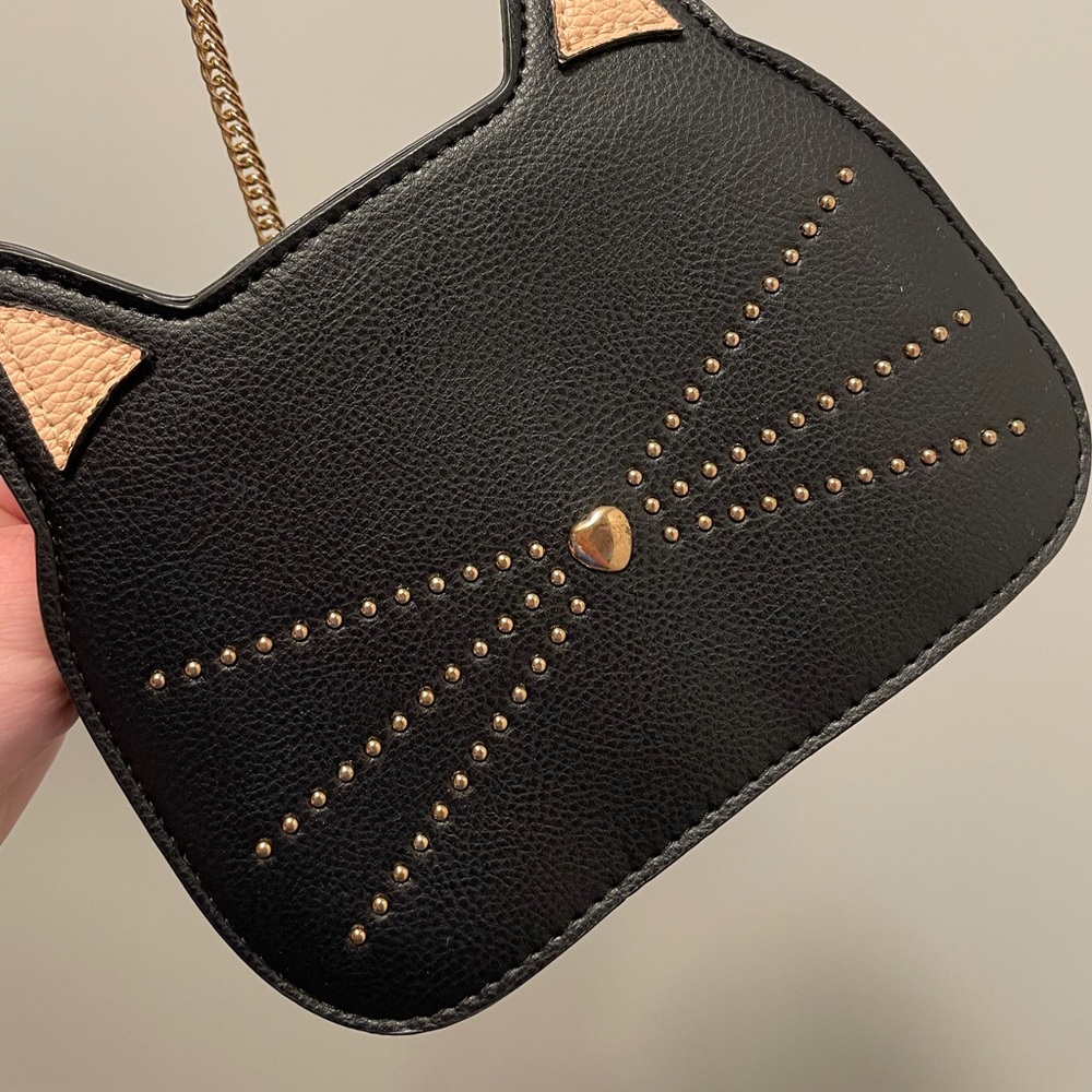 Black cat bag shoulder bag with gold chain